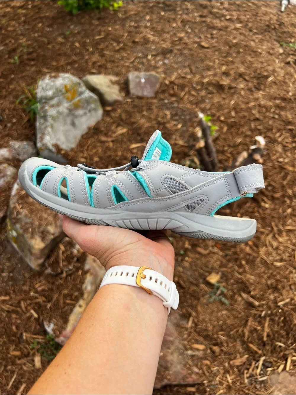 Eddie Bauer Grey and Teal Outdoor Sport Sandals